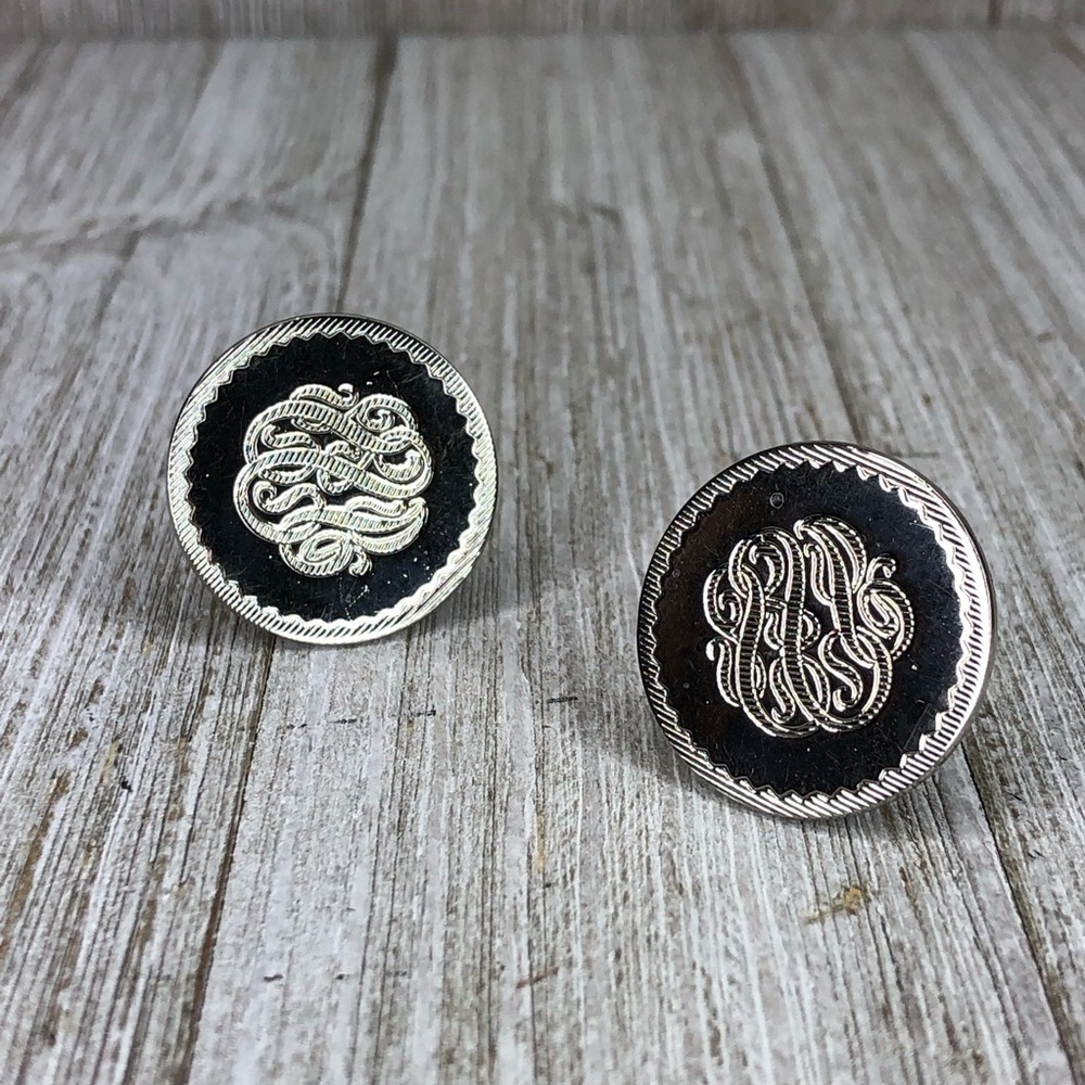 Vintage Karu Round Silver Engraved Cuff Links